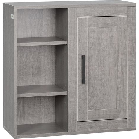 meuble de rangement pour salle de bain à une porte avec étagères intérieures à fixation murale dimensions : 48 x 20 x 50 centimètres de couleur grise (1/5)