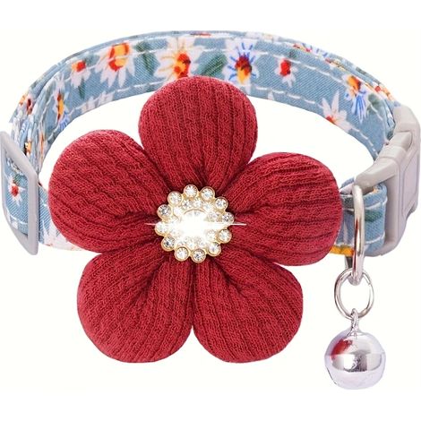 Filiyano-Collier fleuri pour chiens et chats avec fleur 3D – Collier ajustable en polyester doux avec clochettes amovibles, accessoire mignon rose et (1/5)