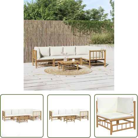 The Living Store Salon de jardin 6 pcs avec coussins blanc crème bambou - Salon De Jardin - Mobilier De Jardin - Ensemble De Salon - Meubles De Jardin - Bambou (1/5)