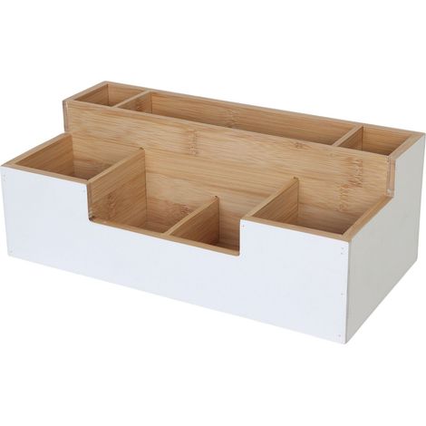 Organizador de escritorio de bambú, 7 compartimentos - Oficina, cocina, baño (1/5)