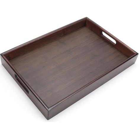 Plateau De Service En Bois, 37 X 26 X 5 Cm, Rectangulaire, Avec Poignées, Plateau De Cuisine, Plateau De Service, Plateau Pour Le Petit-Déjeuner, Le Thé Ou Une Table Basse (1/5)