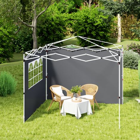 Lot de 2 Parois Latérales pour Tonnelle/Pavillon 3x3m - Tissu Oxford, Avec Fenêtre, Gris Foncé