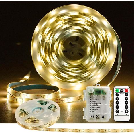 Ruban Led 4M,Bande Led avec 8 Modes,Led Ruban Lumineuse Flexible avec Minuteur Télécommande,Alimenté par Batterie,pour Decoration Chambre,Gaming Room,Cuisine,Bureau (1/5)