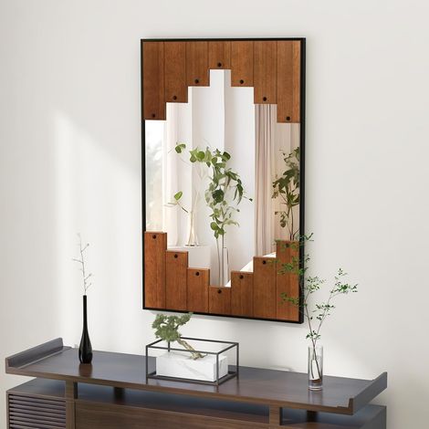 GOPLUS Miroir Décoration avec Rivet en Métal et Décorations Forme de Touches de Piano, Montage Vertical et Horizontal, 95X60CM (1/5)