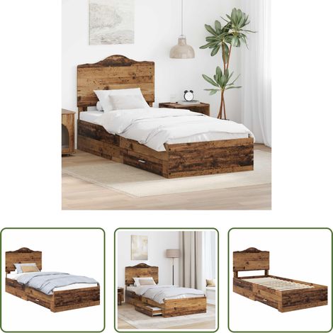 vidaXL Stauraum -  Bettrahmen mit Kopfteil Altholz 90 x 200 cm Holzwerkstoff