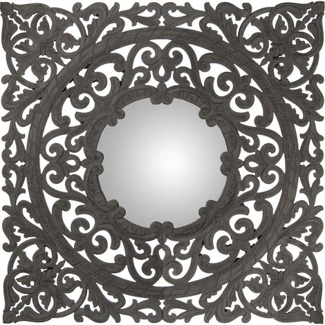 Tablette carrée en Bois MDF ajouré avec Miroir en Gris 90 x 1,5 x 90 cm (1/4)