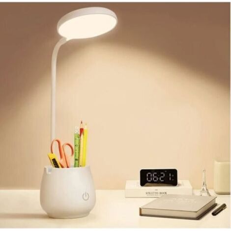 Lámpara de escritorio para oficina en casa/residencia estudiantil, pequeña lámpara de escritorio LED recargable con portalápices/soporte para teléfono, lámpara de escritorio que cuida la vista, 3 modo