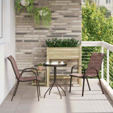 Chaises empilables de jardin-Chaise de terrasse-Chaise d'extérieur lot de 2 Marron Tissu textilène (1/5)