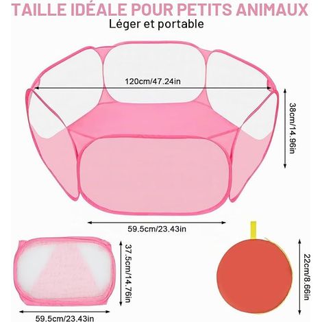 Parc pour Petits Animaux, Enclos Pliable Tente Fermeture Éclair-Rose Cage Portable Respirante Transparente, Enclos d'exercice pour Cochons d'Inde, Guinea Pig, Hamsters, Lapins, Chiot (1/2)