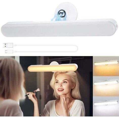 Sans Fil Miroir Coiffeuse Led Pour Miroir, Rechargeable 4000 mAh Lumiere Coiffeuse Lampe, Autocollant Lumière Coiffeuser Pivotant à 360° Amovible et Portable