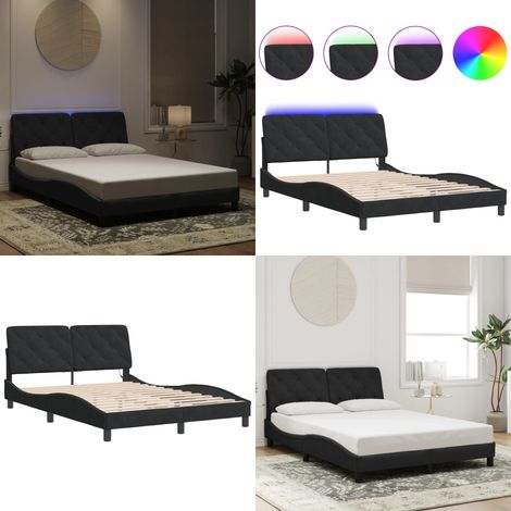 Bettgestell mit LED-Leuchten Schwarz 120x200 cm Samt - Samtsofa - Bettrahmen - Doppelbett - Boxspringbett - King Size Bett - Home & Living
