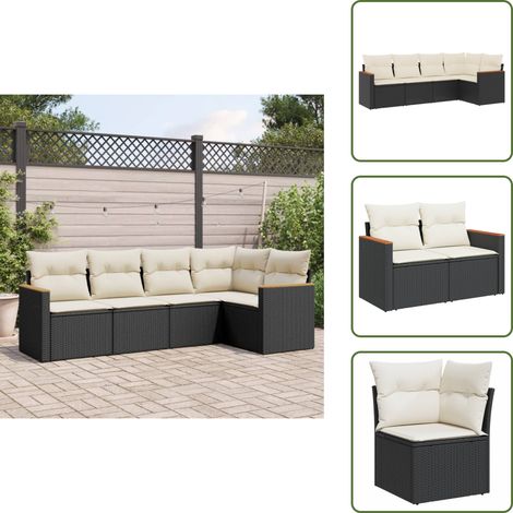 Salon de jardin 5 pcs avec coussins noir résine tressée - Salon De Jardin - Mobilier Extérieur - Canapé D'angle - Fauteuil De Jardin - Set Salon De Jardin (1/5)