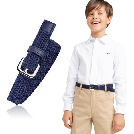 Navy blue braided elastic belt, 2 cm wide and 84 cm long, fashionable and durable, for children (1/5)