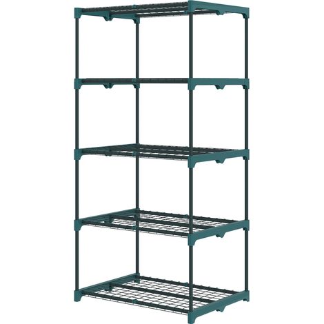 Offene Garderobe mit 5 Ablagen, Stahl und Kunststoff, 67 x 49 x 138 cm, dunkelgrün