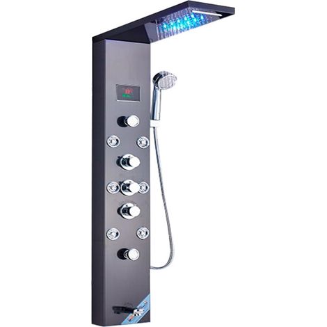 Ensemble de douche mitigeur thermostatique intelli Panneau de douche à lumière LED, ensemble de robinet de douche à affichage numérique cascade pluie, système de douche mitigeur de colonne de salle de (1/5)
