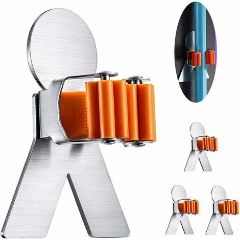 Porte Balai Mural Multifonctions, Auto-Adhesif Mop Balai Support, 304 Brossé Inoxydable, pour accrocher Les Outils, 4 Pièces (1/4)