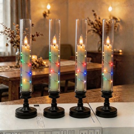 4 Bougies Sans Flamme LED Sans télécommande, Guirlande Étoiles Intégrée, Bougies Décoratives pour Maison et Fête(Multicolore) (1/5)