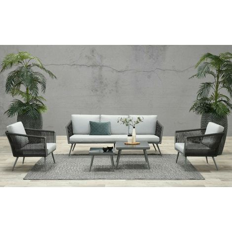 Garden Impressions Outdoor-Sitzgruppe "Alburi" inkl. Sitzbank , Sesseln, Tisch und Kissen, grau / hellgrau (1/5)