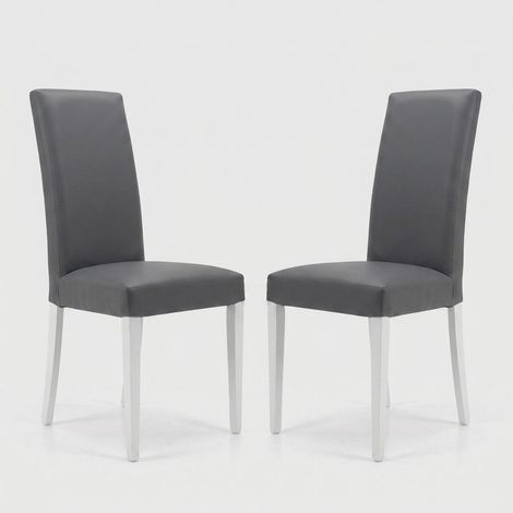 Set 2 sedie da pranzo in ecopelle e legno Denver - Grigio