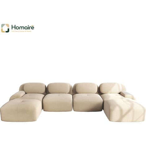 Canapé modulable en velours côtelé beige avec accoudoirs 388 x 178 x 75 cm HOMAIRE (1/4)