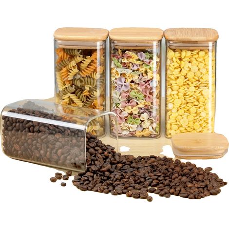 Aufbewahrungsflaschen & -gläser, 12-teiliges Set, luftdichte Bambusdeckel, leere Glasbehälter (1/5)
