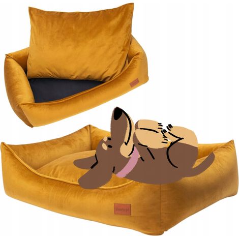 Comodo lettino per cani, modello pastore terrier, 90x70x20cm, colore Ukory SENAPE. (1/5)