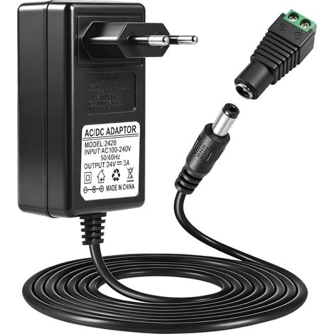 24V 3A Alimentation Chargeur AC 230V vers DC 3000mA 2A 1A avec 5.5 2.5mm Transformateur AC/DC Universel avec LED Adaptateur pour Bandes LED Routeurs CCTV Caméra et Autres Digicode Électroniques (1/5)
