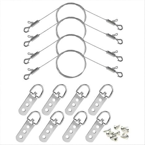 Verstellbarer Aufhängedraht und D-Ringe mit kleinen Clips, 8 Dreiloch-D-Ringe mit Schrauben zur Befestigung von Spiegeln/Rahmen (1/5)