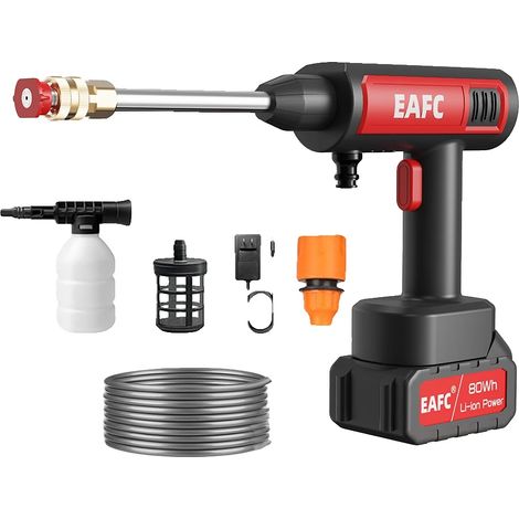 Pistola de lavado de autos, generador de espuma, diseño inalámbrico, 60 bares, 20000 mAh, funciona con batería. (1/2)