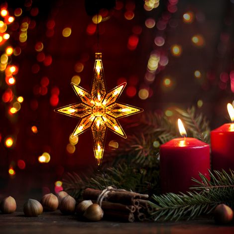 Set mit 1 LED-Lichterkette mit Stern- und Glöckchen-Saugfüßen für Weihnachten (1/4)