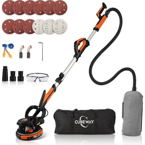 Ponceuse murale et plafond, 750 W, vitesse maximale de 1800 tr/min, ponceuse murale avec LED et poignée télescopique, ponçage 215 mm, sac d'extraction, poignée pliable, tête inclinable (1/5)