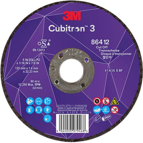 Disque à tronçonner 125mm – Grain céramique 60+ pour métal – Vitesse max 12250 rpm – Épaisseur 1mm – Orifice 22,23mm