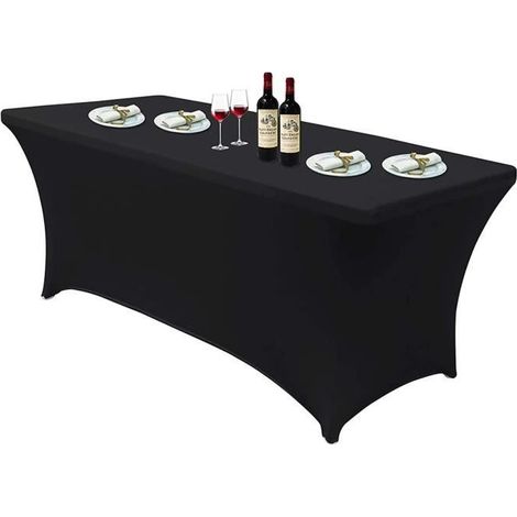 Nappe Rectangulaire de Table Extensible, Couverture de Table Noir en Polyester pour Patio Mariage Artisanat Exposition - (1/4)