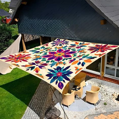 Tapis de pique-nique et pare-soleil de camping 1 pièce – Couleurs vives, résistant aux UV – Convient pour les jardins et les abords de piscine (240 x 185 cm) (1/5)