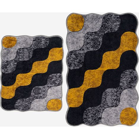 Set Badematten aus Polyester, rutschfest, Circle-Set - Gelb (1/4)
