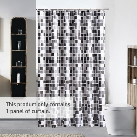 Rideau de douche imperméable 1 pièce, imprimé géométrique, motif mosaïque, tissu polyester, accessoires de salle de bain (1/2)