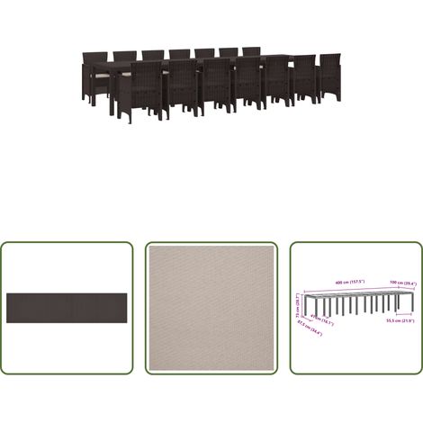 Gartenstuhl - Garten-Esszimmergarnitur mit Kissen mit Kissen 15 pcs Braun PP (1/5)