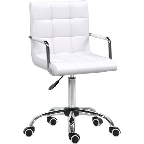 Chaise de bureau ergonomique blanche en cuir PU, hauteur réglable 84-99 cm, fauteuil pivotant pour bureau et home office (1/5)