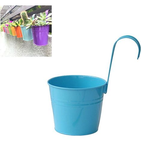 Macetas colgantes, Macetas para vallas, Macetas con ganchos, Macetas metálicas para pared, Macetas, balcones, balaustradas, etc, Azul (1/5)