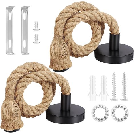2 lámparas colgantes industriales con casquillo E27, lámpara colgante con cable de cuerda, lámpara vintage de cáñamo con casquillo E27 y cable de 100 cm para cocina, cafetería y bar. (1/5)