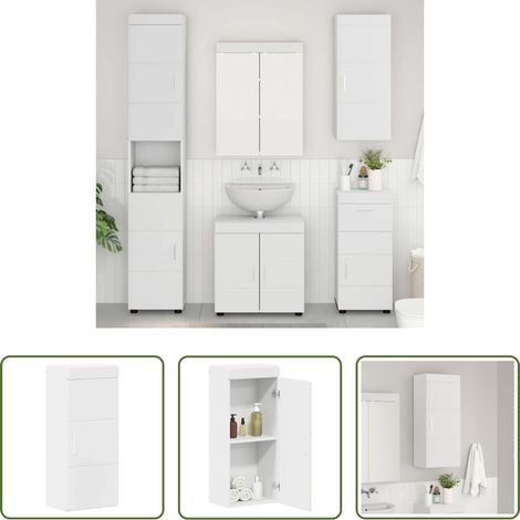 vidaXL Stauraum - Badezimmer-Wandschrank mit Regal TULUM Weiß 37 x 24,5 x 86 cm (1/5)
