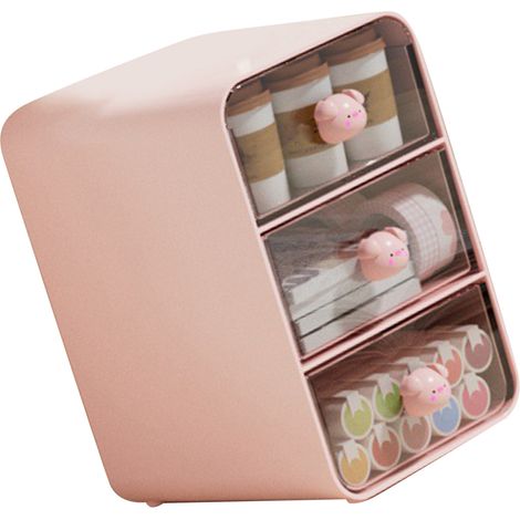 Kosmetikaufbewahrungsbox mit Schublade, Kosmetikaufbewahrungsbox, Schreibtischregalkorb für Studentenwohnheime, Zuhause, kleines rosa Sparschwein (1/5)