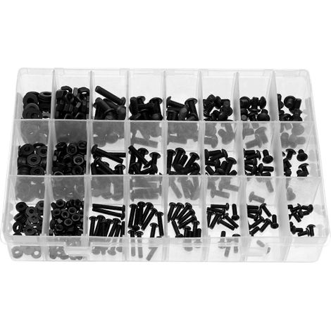 Kit de 570 boulons et écrous hexagonaux à tête ronde en acier au carbone, avec boîte de rangement portable. (1/5)