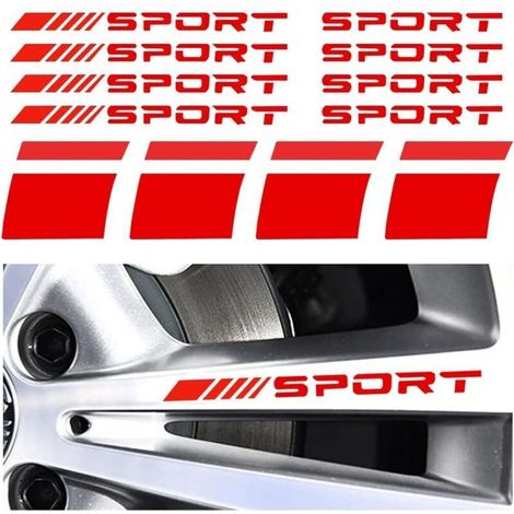 12PCS Autocollants Réfléchissants pour Jantes de Voiture, Logo de Pneu Sport Emblem Stripes, Roue Autocollant de Lettre de Voiture, Bandes de Décalcomanies pour Jantes de Voiture(Rouge) (1/5)