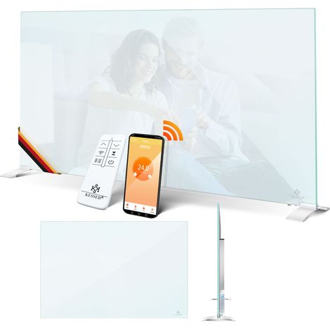 KESSER® Riscaldatore a infrarossi Convettore di vetro Riscaldatore elettrico a risparmio energetico 2in1 a pavimento e a parete con rilevamento della finestra aperta e telecomando  Bianco / 500W