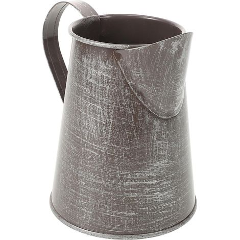 Seau à Fleurs en Fer Argenté Style Rustique Poignée Unique et Grand Pot de Fleurs pour Décoration Intérieure et Extérieure (1/5)