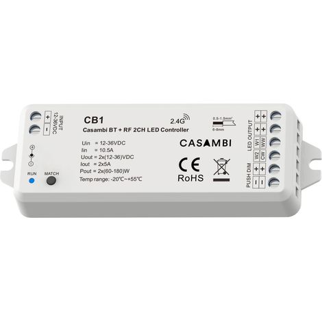 Led Dimmer Bluetooth APP Casambi, Pulsante NO, RF 2.4GHz, Per Striscia Led Mono Colore e CCT 12V 24V 2CHX5A, 0-100% (1/3)