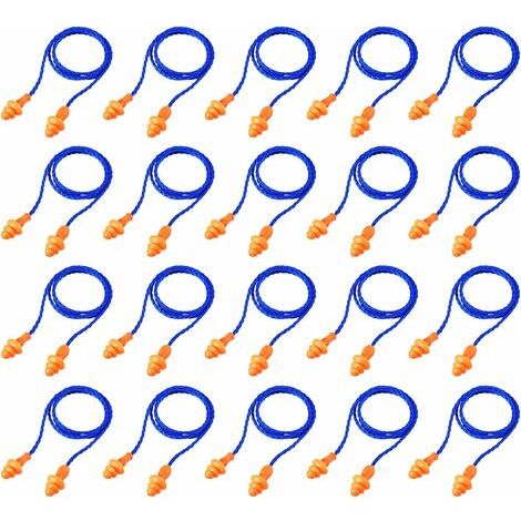 20 Paires Bouchons d'oreille avec Cordon Réutilisables Bouchons d'oreille en Silicone du Sommeil Bouchons(Bleu) (1/4)