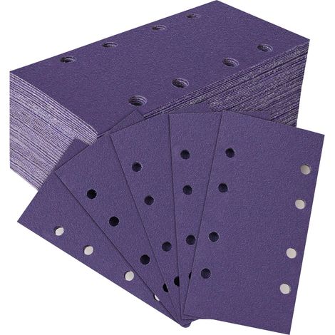 40 Pièces Feuilles Abrasives Céramique 93x185mm, Grain 60 Papier a Poncer 8 Trous Rectangulaire Papier de Verre pour Ponceuse Orbitales Ponçage Bois Métal Peinture Enlever La Rouille (1/5)