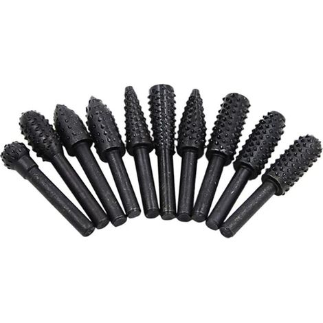 JSSEVN - 10pcs 6mm Shank Carbon Steel Rotary Set Wood Carving File Rasp Bits Tool (1/5)